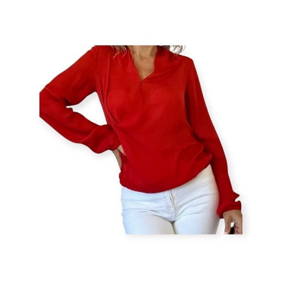 Haute Hippie Red Silk Tie-Front Blouse L - Picture 4 of 15